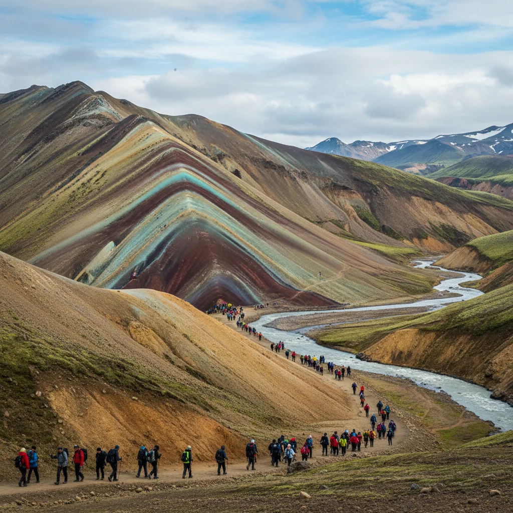 Bunte Rhyolithberge auf dem Laugavegur-Wanderweg in Island
