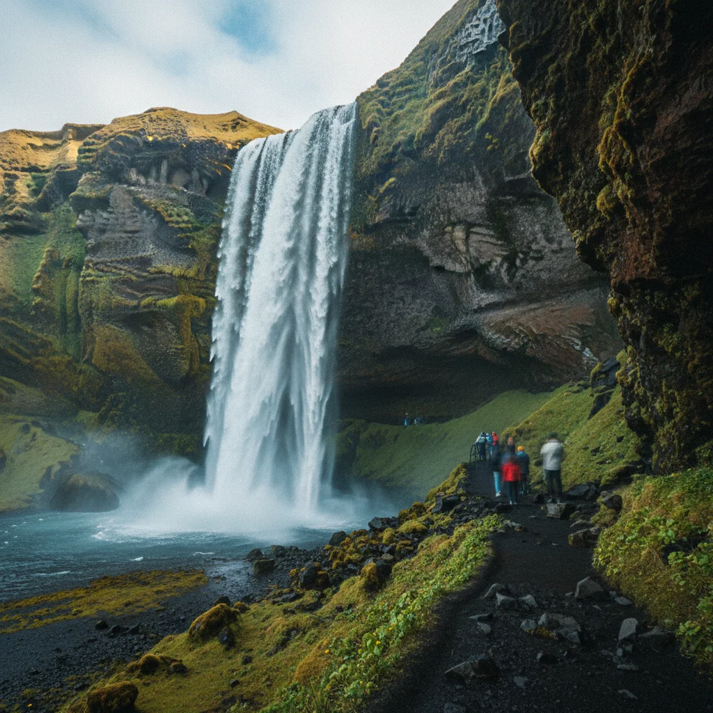 Seljalandsfoss Wasserfall in Island mit Durchgang hinter dem Wasserfall