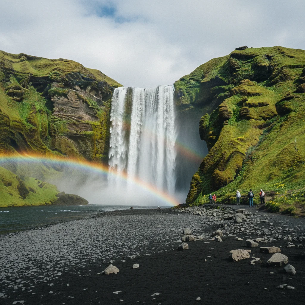 Skógafoss Wasserfall in Island mit Regenbogen