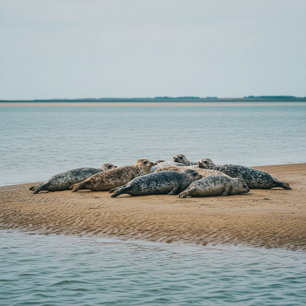 Seehunde auf einer Sandbank im dänischen Wattenmeer