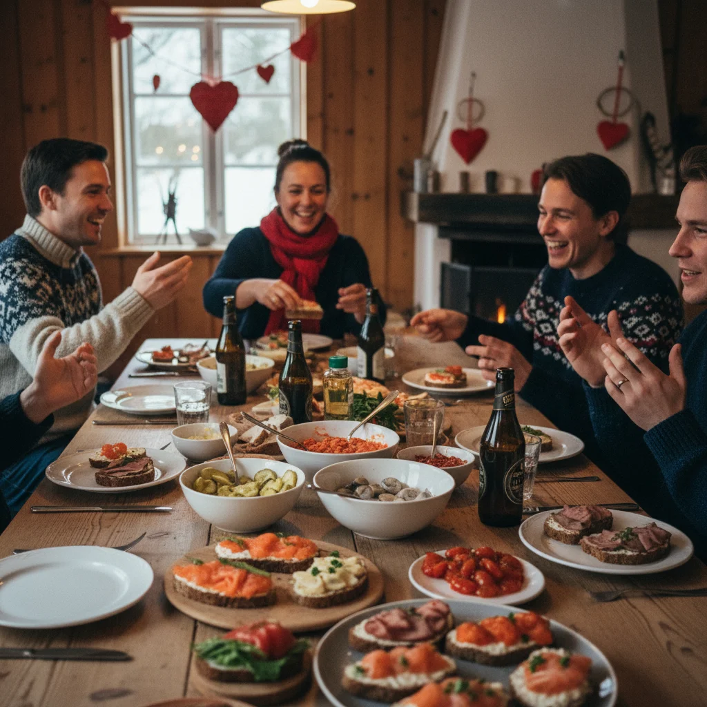 Dänisches Julefrokost mit Smørrebrød und Heringsvariationen