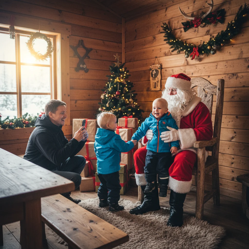 Familie beim Weihnachtsmann im Santa Claus Village