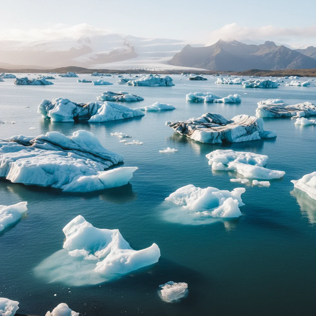 Gletscherlagune Jökulsárlón in Island mit treibenden Eisbergen