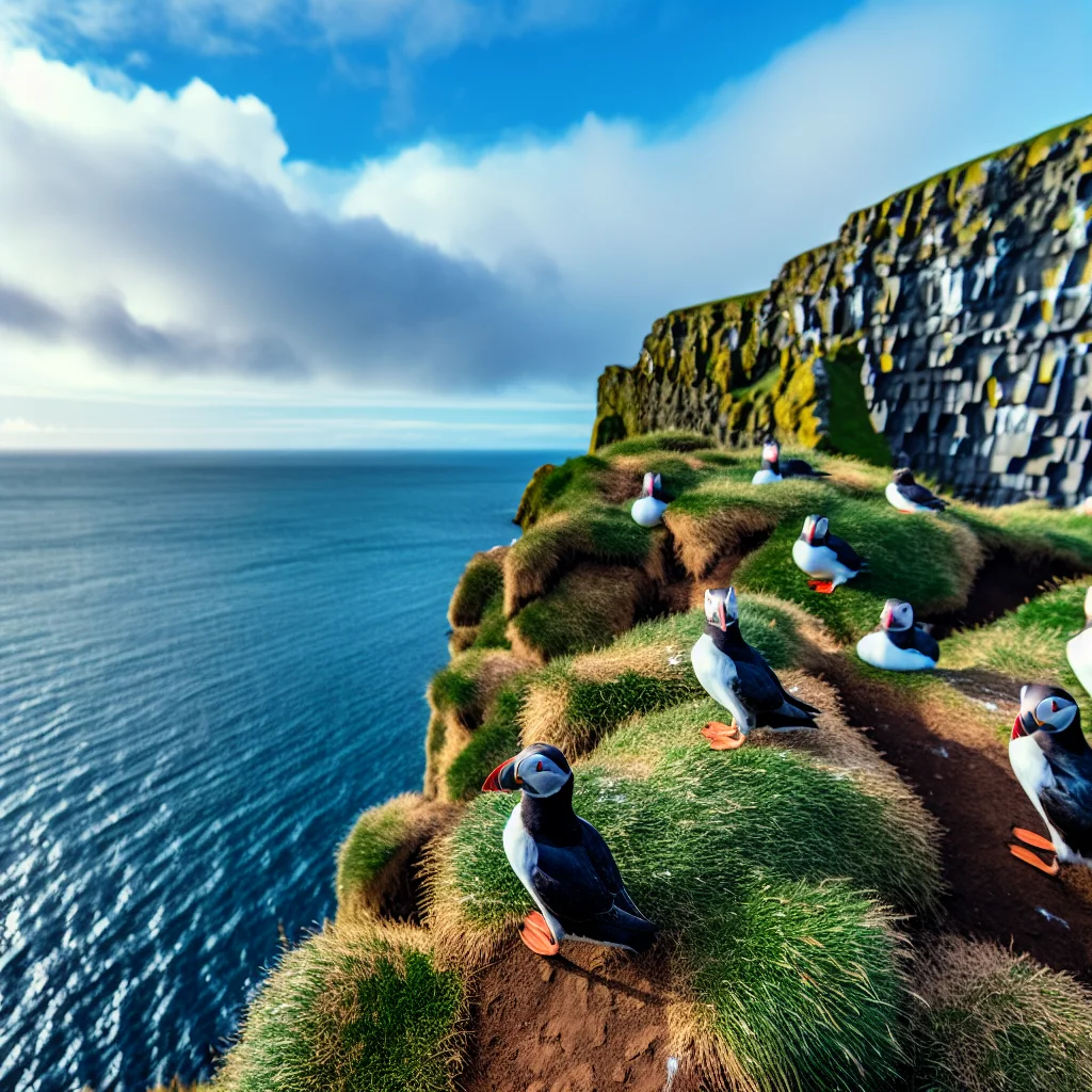 Papageientaucher auf den Klippen von Látrabjarg in den Westfjorden