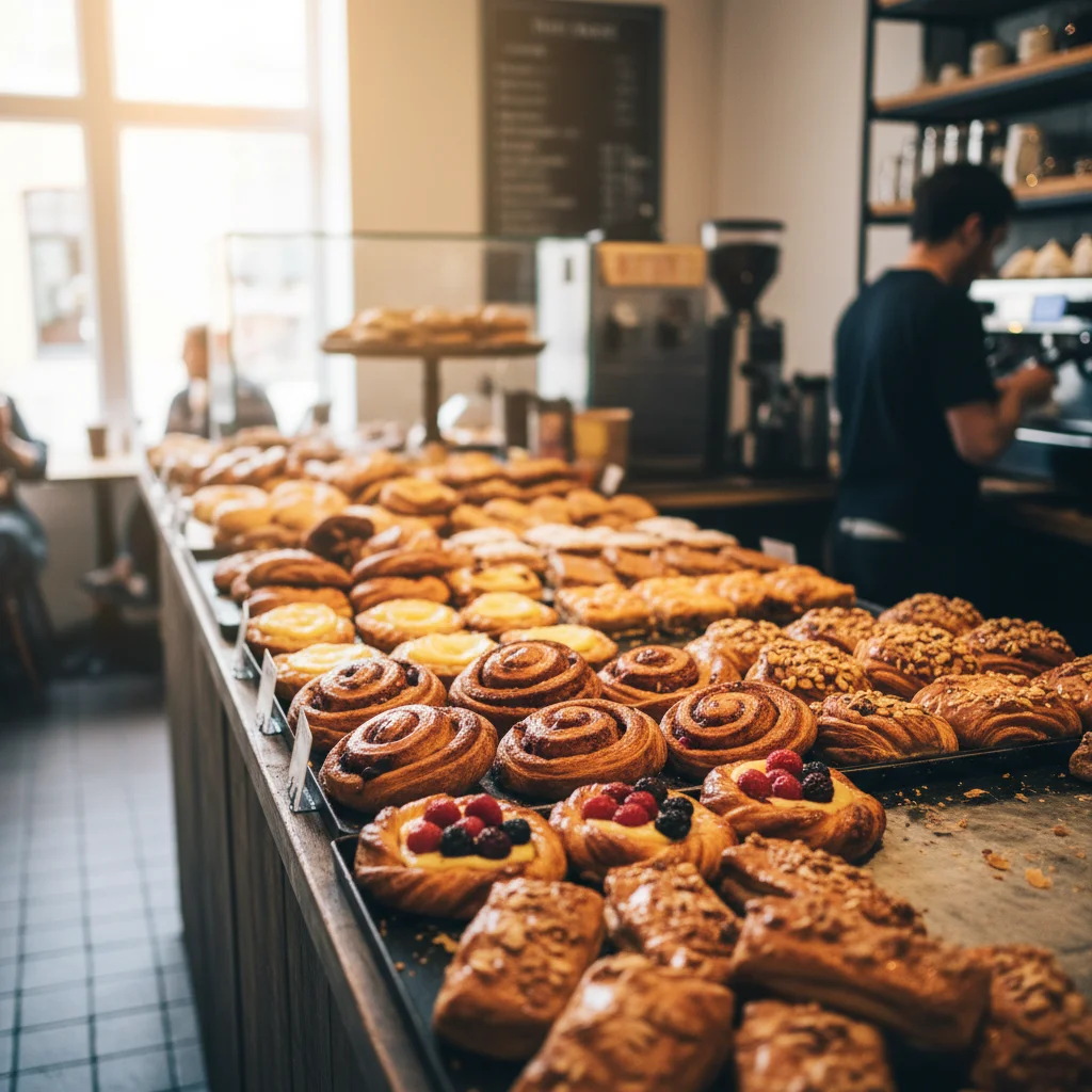 Verschiedene Sorten Wienerbrød in einer dänischen Bäckerei