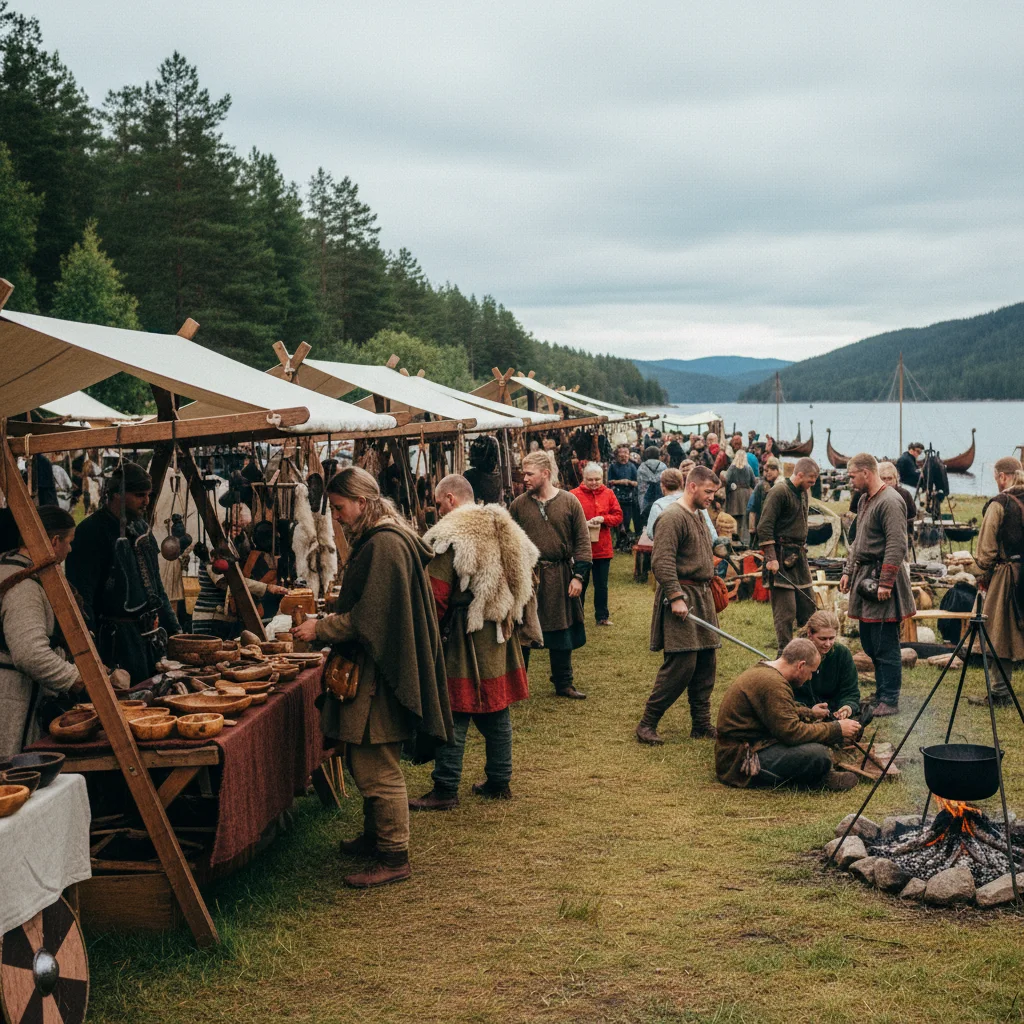 Wikingermarkt mit Ständen und historischen Darstellern
