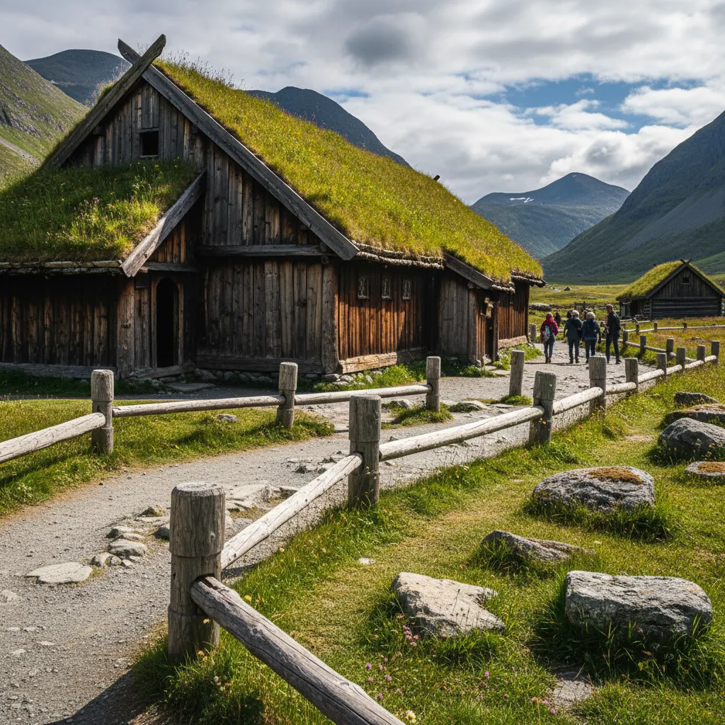 Nachbau eines Wikinger-Langhauses im Lofotr Museum auf den Lofoten