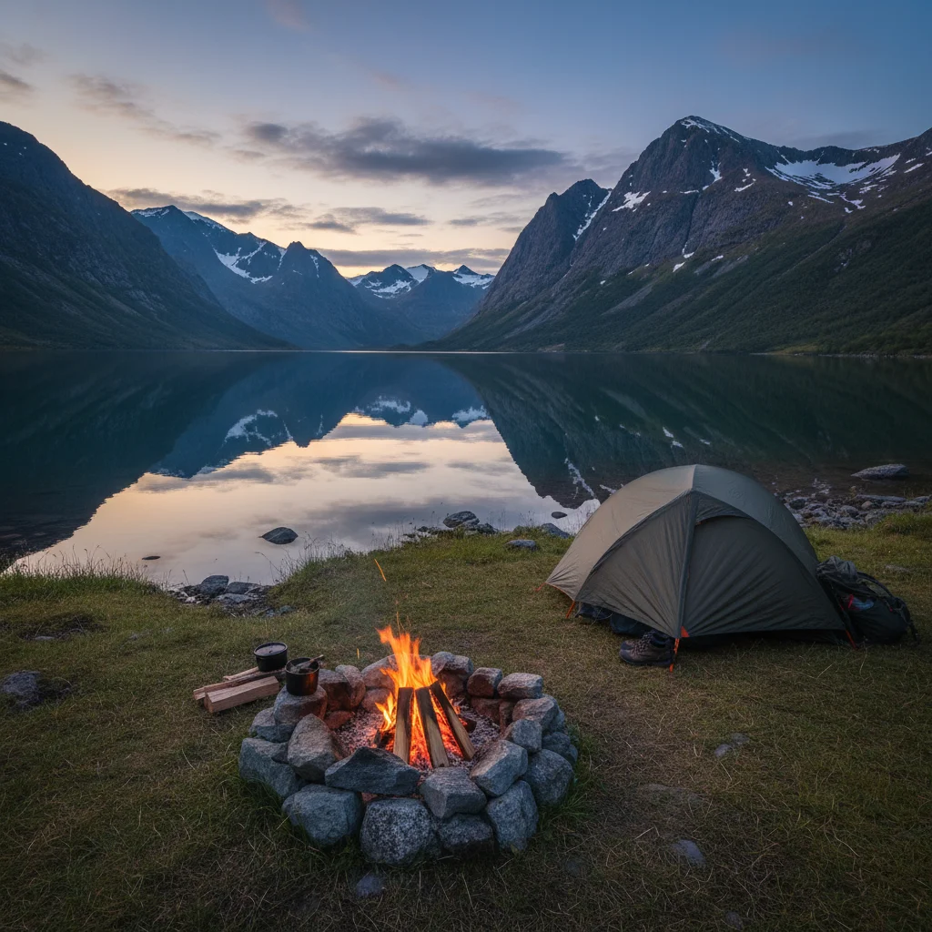 Lagerfeuer am Strand in Norwegen