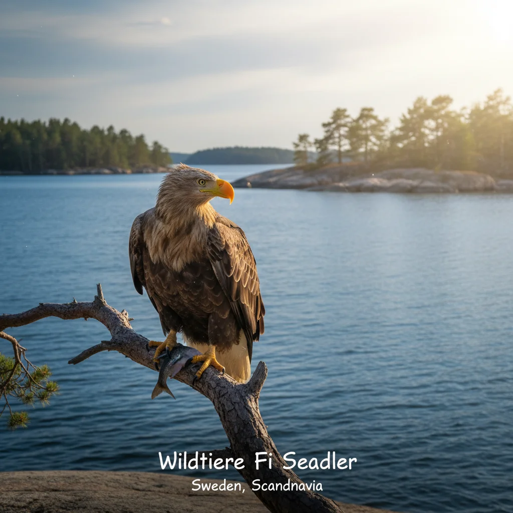 Seeadler im Flug über einem finnischen See