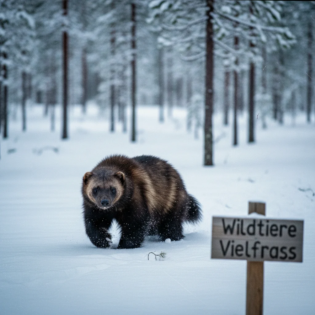 Vielfraß in der verschneiten finnischen Wildnis