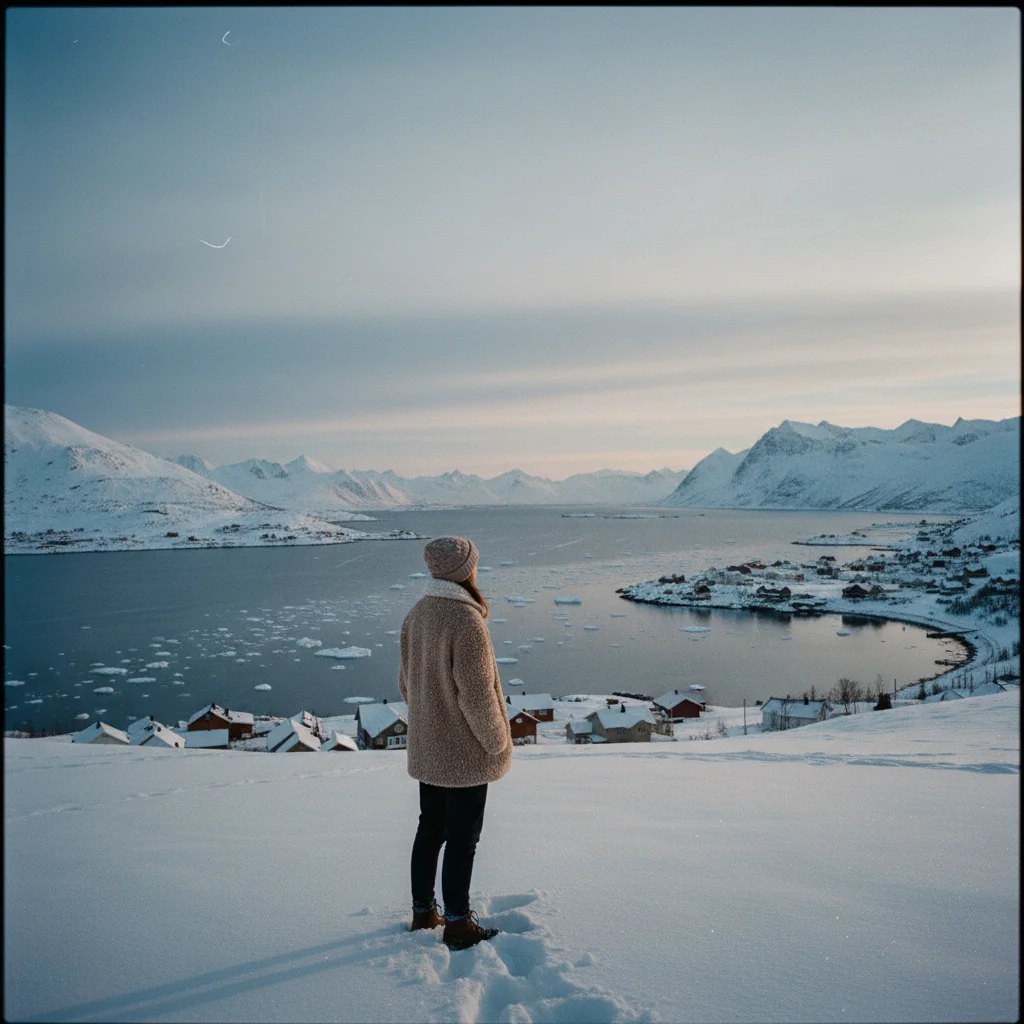 Tromsø im Winter mit der Eismeerkathedrale und verschneiten Bergen