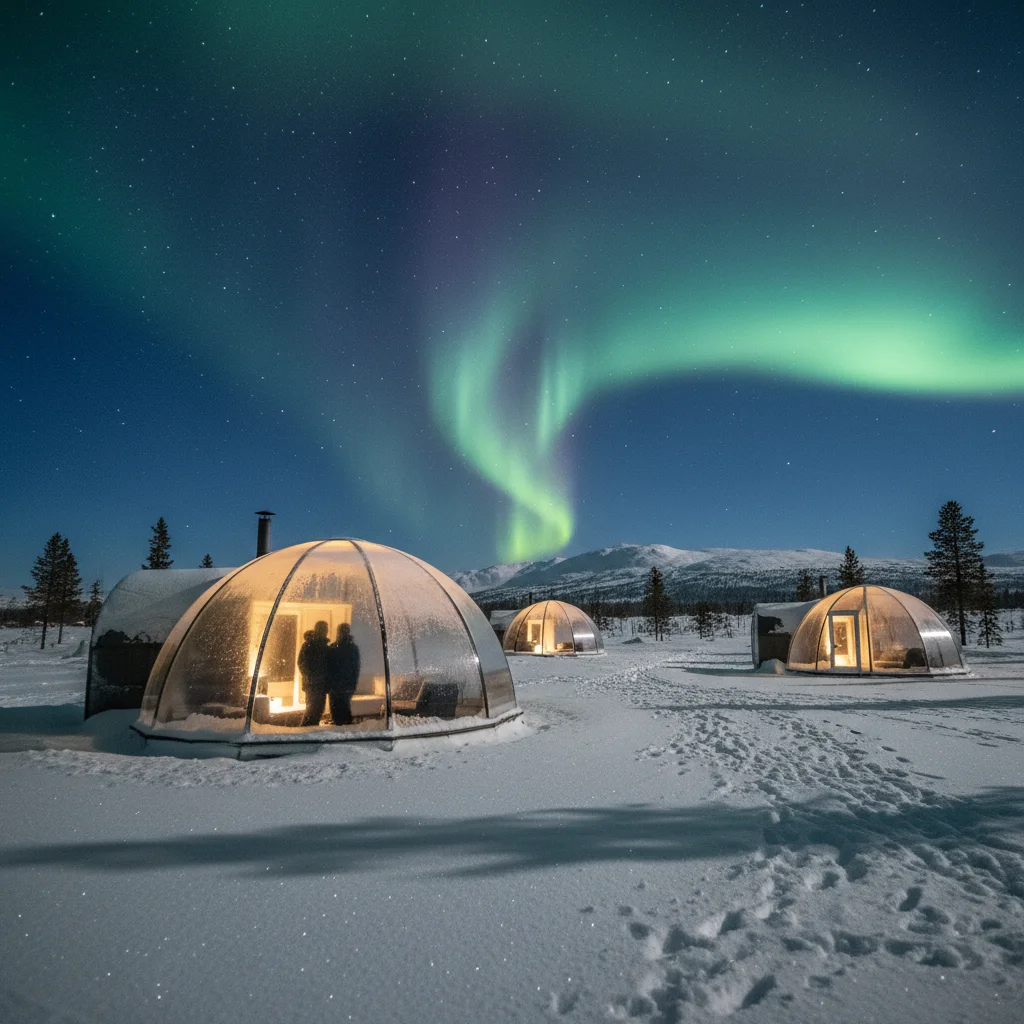 Glas-Iglu in Finnisch-Lappland unter dem Nachthimmel