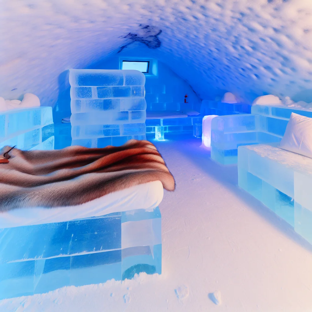 Das ICEHOTEL in Jukkasjärvi mit kunstvollen Eisskulpturen