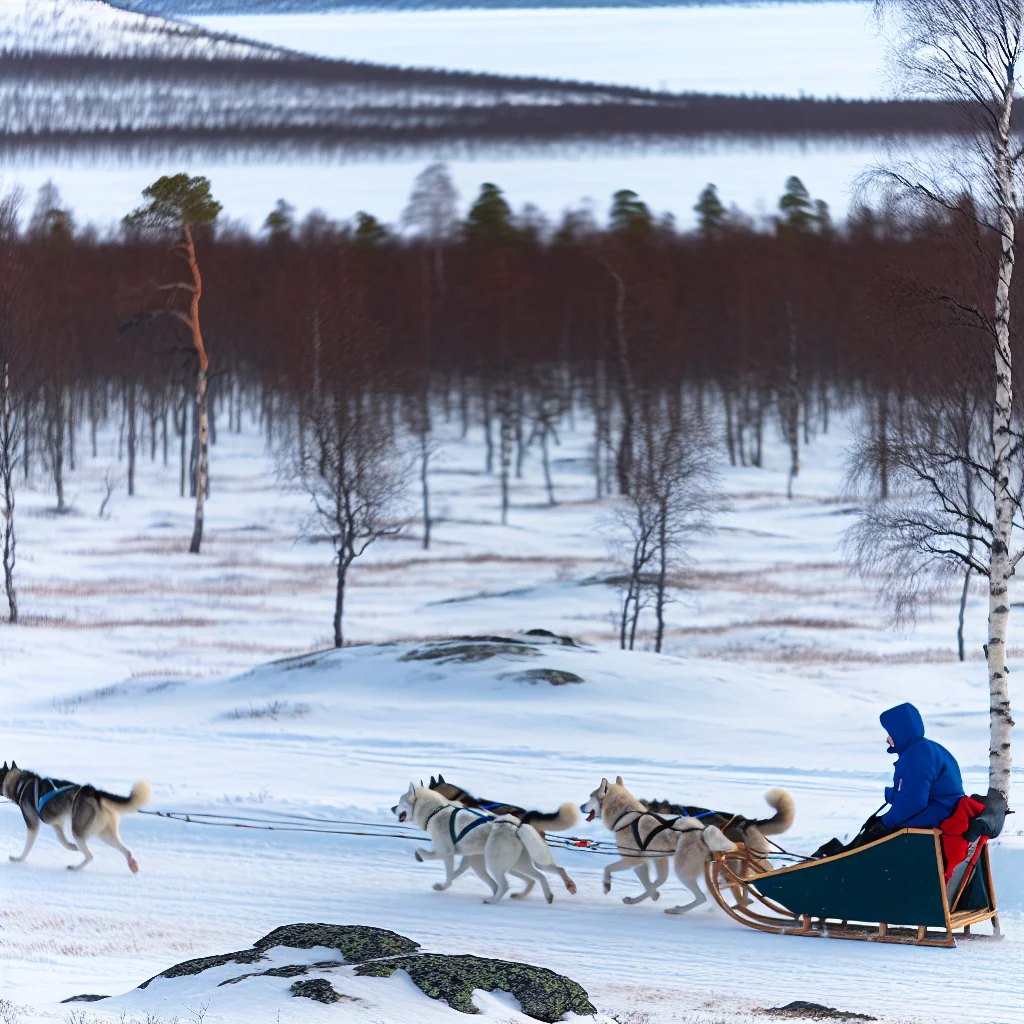 Hundeschlittentour durch die verschneite Landschaft Lapplands