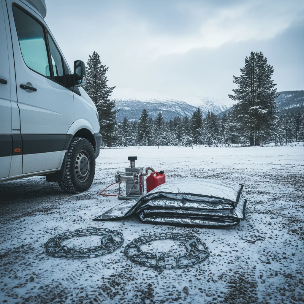 Winterausrüstung für ein Wohnmobil: Schneeketten, Thermomatten und Heizung