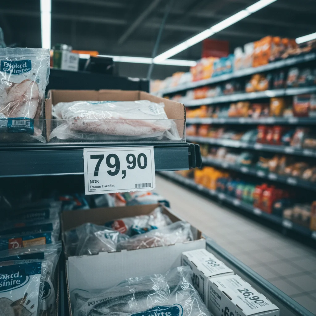 Preisschild in einem norwegischen Supermarkt
