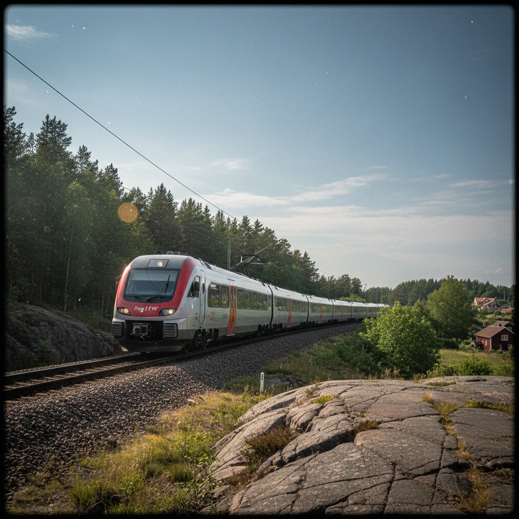 VR Pendolino Zug am Bahnhof in Finnland