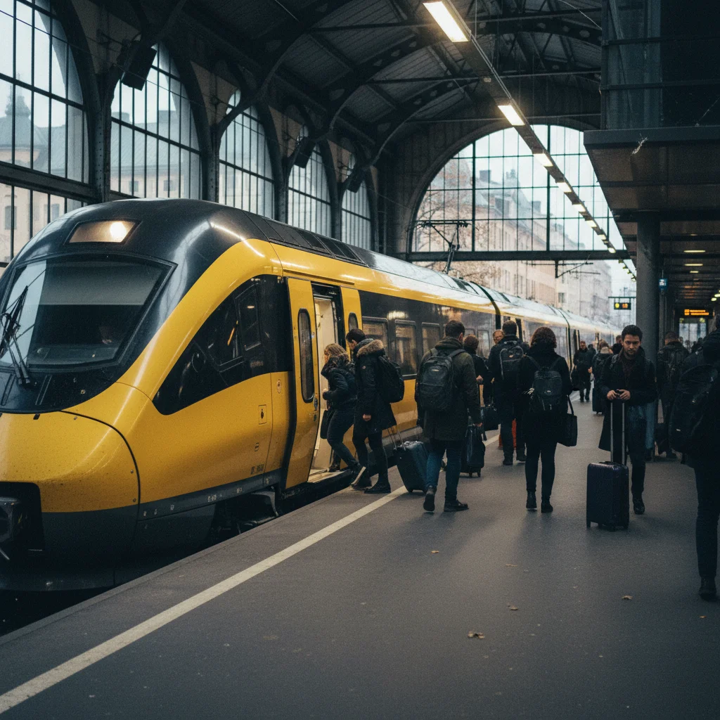 Arlanda Express am Flughafen Stockholm-Arlanda mit modernem Bahnsteig