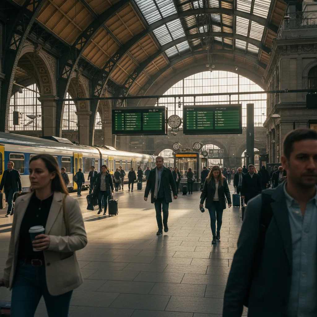 Stockholm Centralstation mit modernem SJ-Schnellzug am Bahnsteig
