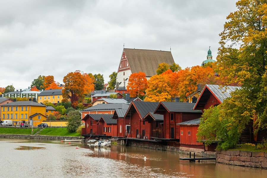Red wooden houses in Porvoo