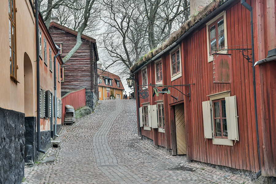 Straße im Freilichtmuseum Skansen, Schweden
