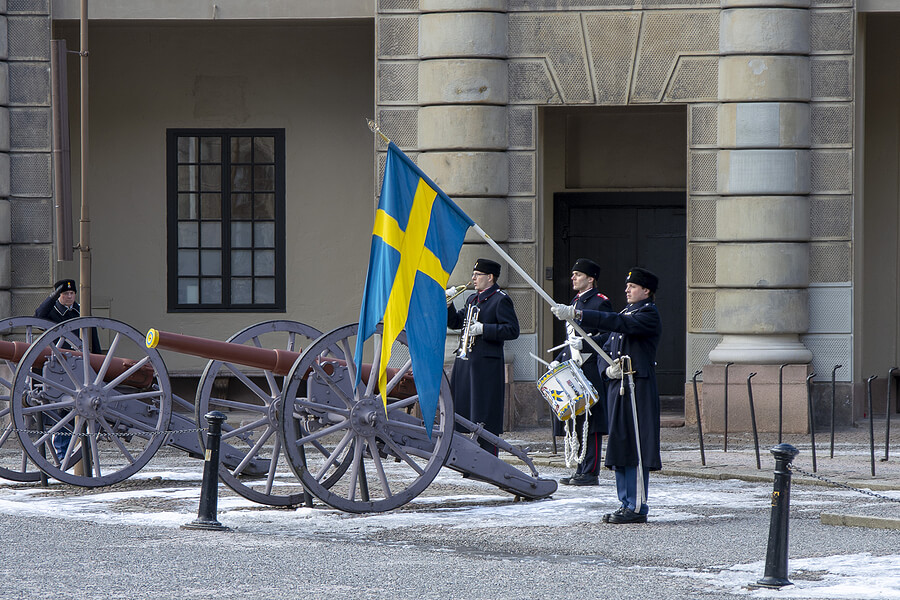 Wachablösung am Schloss in Stockholm, Schweden