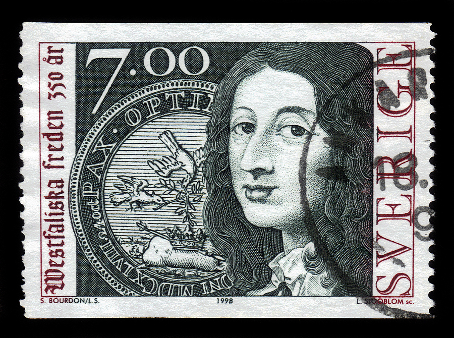 Königin Christinas Portrait auf einer Briefmarke.