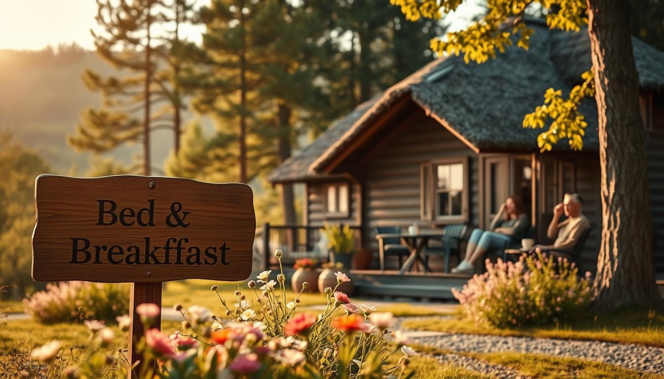 A cozy Swedish Bed & Breakfast scene nestled in a picturesque forest setting...