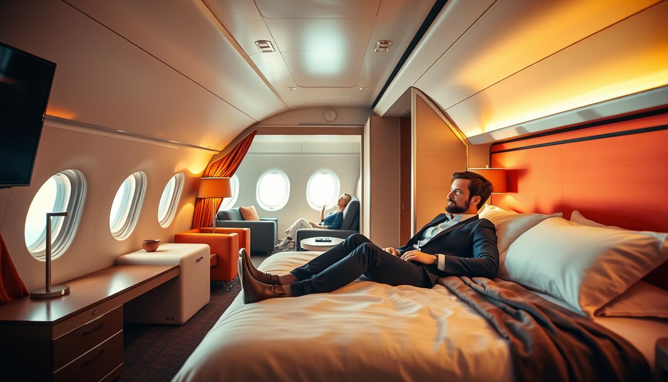 A luxurious interior view of the Zimmerarten und Suiten in Jumbo Stay, showcasin...