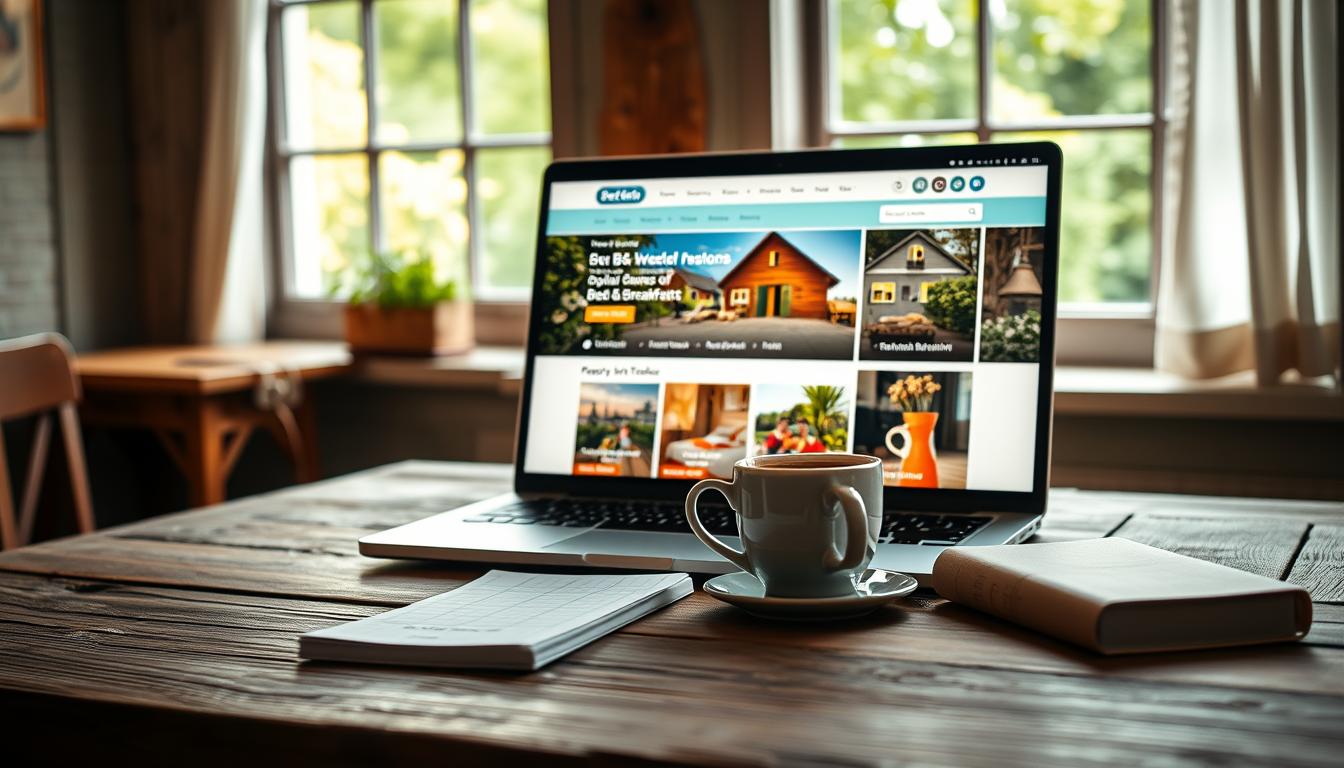 A modern digital interface showcasing popular online booking platforms for Bed &...