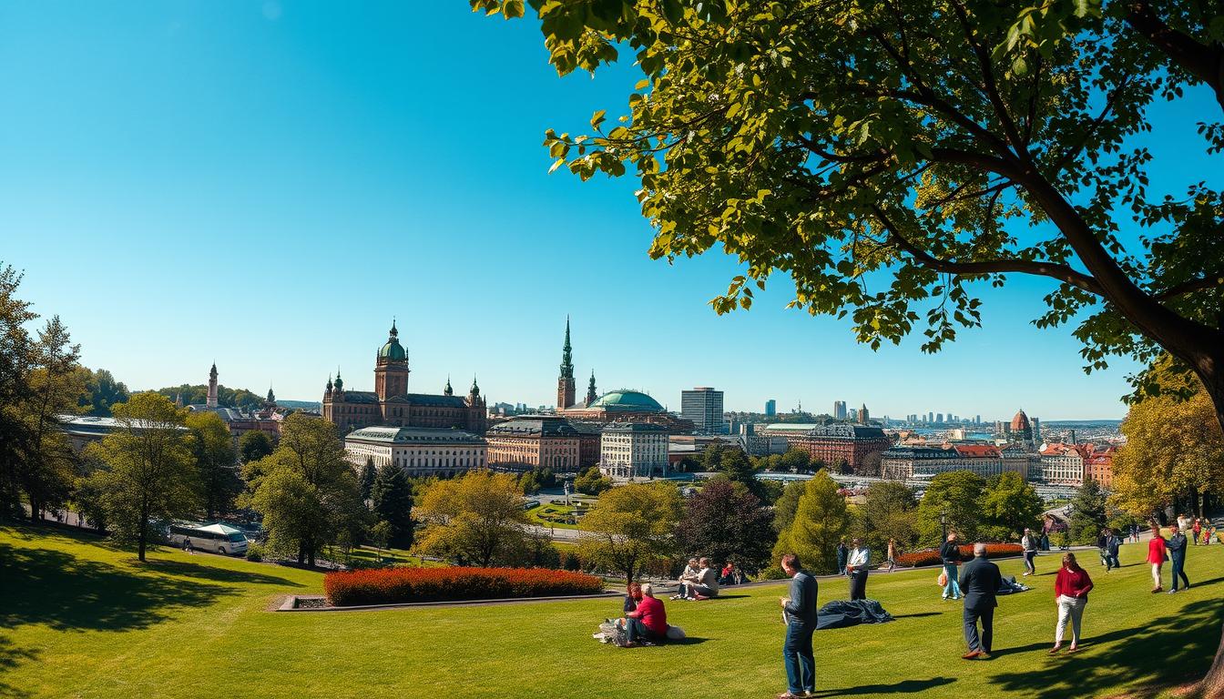 A panoramic view showcasing the largest cities in Sweden, such as Stockholm, Got...