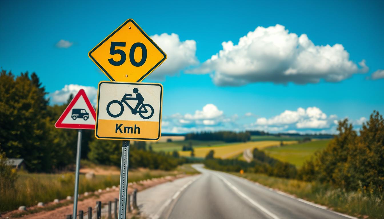 A picturesque Swedish road scene illustrating traffic rules and safety regulatio...