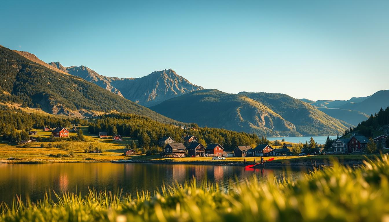 A picturesque landscape showcasing the best vacation regions in Sweden, includin...