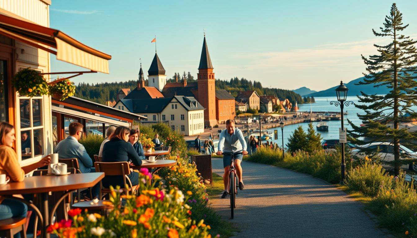A picturesque scene showcasing a variety of activities and landmarks in Sweden. ...