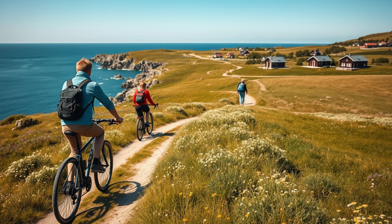 A picturesque view of Orust, Sweden, highlighting the joy of hiking and cycling....