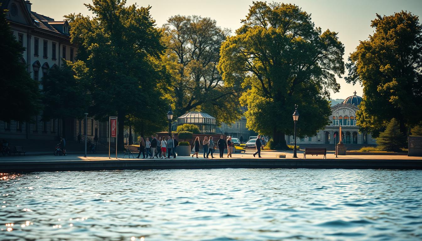 A picturesque view of Strandvägen and Djurgården in Wasserstadt, Stockholm, capt...