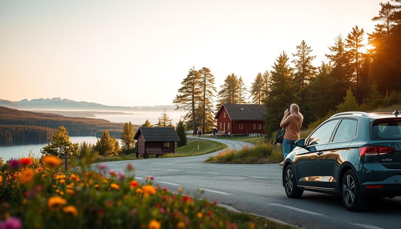 A scenic view of Sweden's stunning landmarks, capturing a picturesque road ...