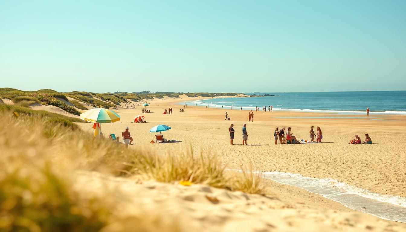 A scenic view of the beautiful beaches in Skåne, Sweden, during a warm, sunny da...