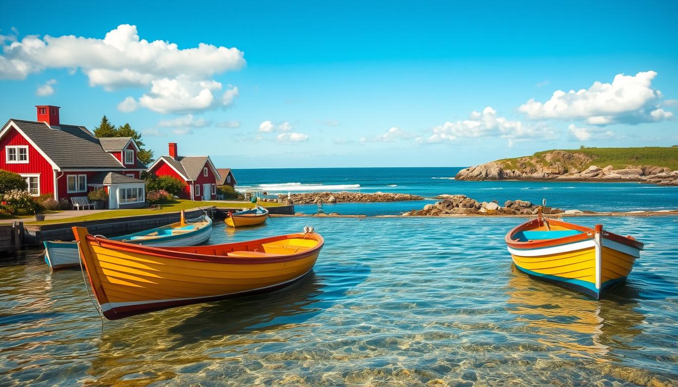 A serene image of Hälleviksstrand, a charming fishing village on the Swedish Wes...